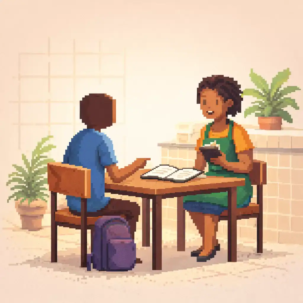 Traveler ordering food in Brazil using basic Portuguese