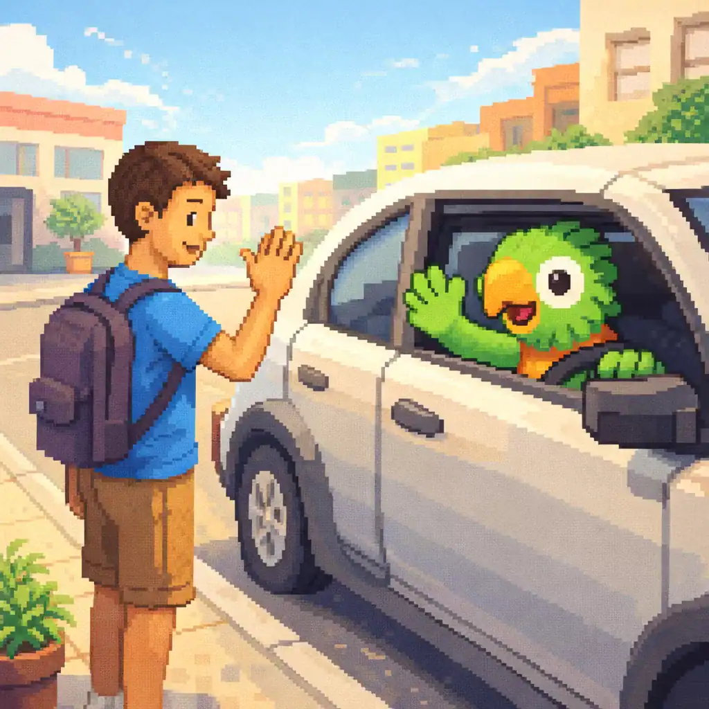 Papagaio Uber driver saying goodbye to a traveler in Brazil