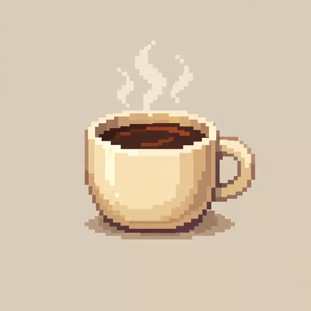 Portuguese cognates concept illustrated with a pixel art coffee cup, representing how similar words like café exist in English and Portuguese