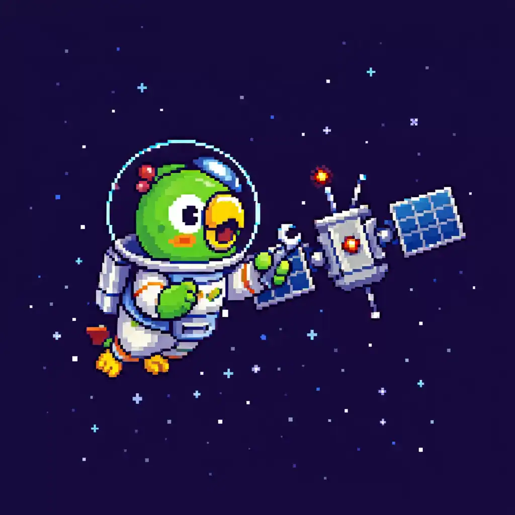 why play is important for learning pixel art parrot astronaut fixing satellite