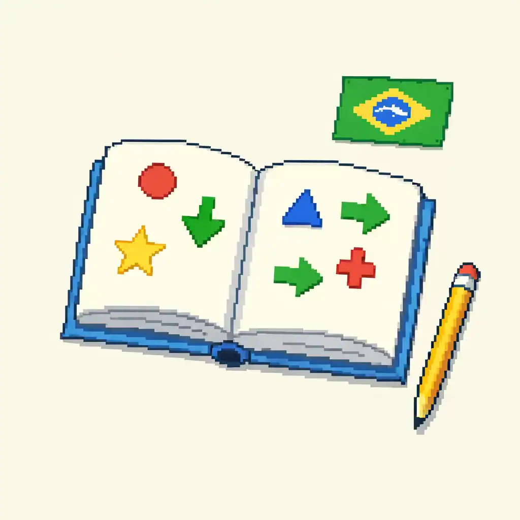 free Brazilian Portuguese lessons study concept with open book and symbols