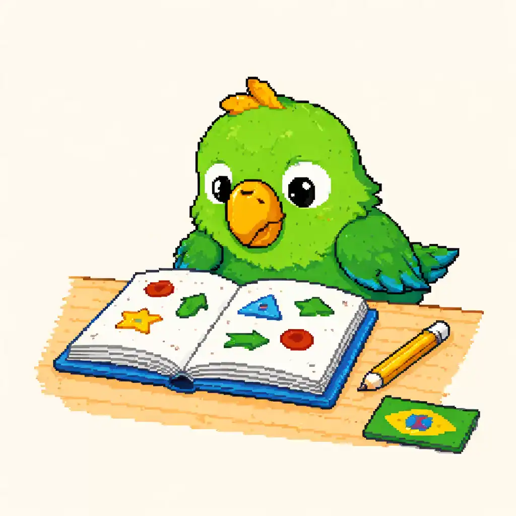 portuguese for beginners study concept with parrot mascot learning brazilian portuguese